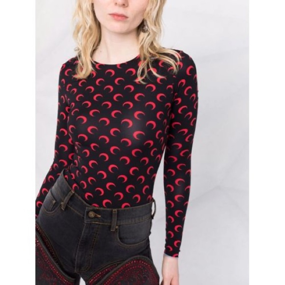 MARINE SERRE CRESCENT MOON-PRINT JERSEY TOP - BLACK